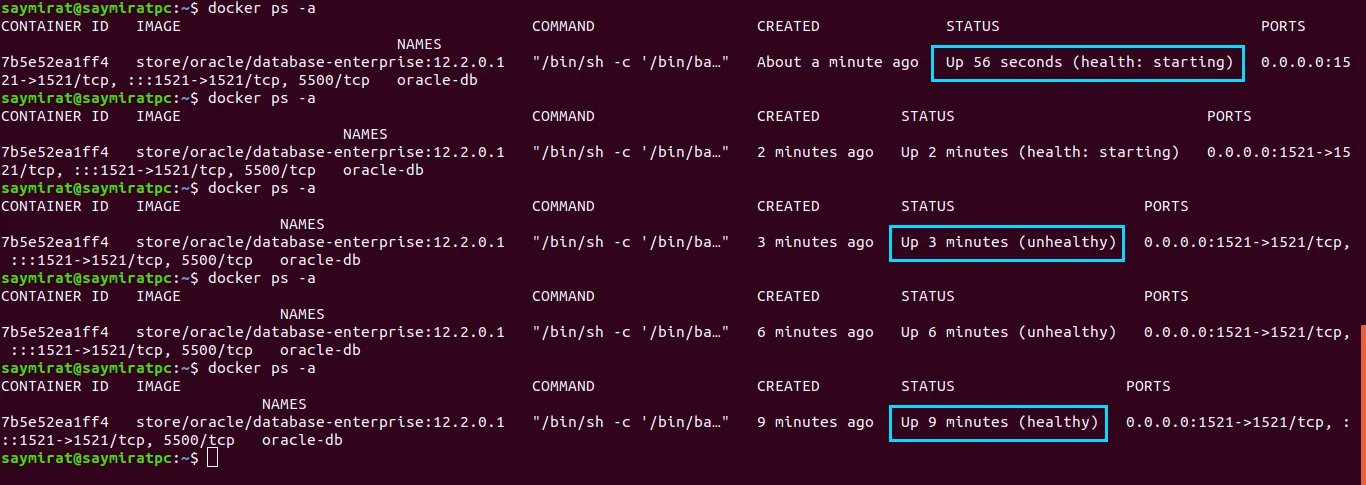 展示 Docker 容器生命周期与健康状态(starting、healthy、unhealthy)的真实终端或 Docker Desktop 界面截图。